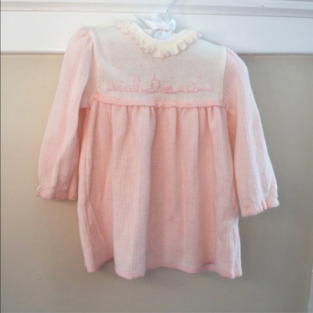 Vintage Friemanit Pink White Sweater Dress 6-9 Months - Picture 1 of 7